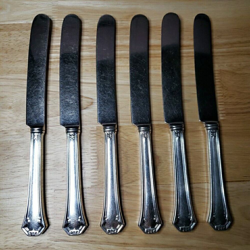 Reed & Barton Pompeian Old French 8 5/8" Hollow Knife Set of 6 Silverplate 1930